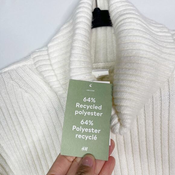 New H&M Womens XSmall XS Cream Chunky Rib Knit Turtleneck Sweater Cozy Wool - Picture 8 of 11